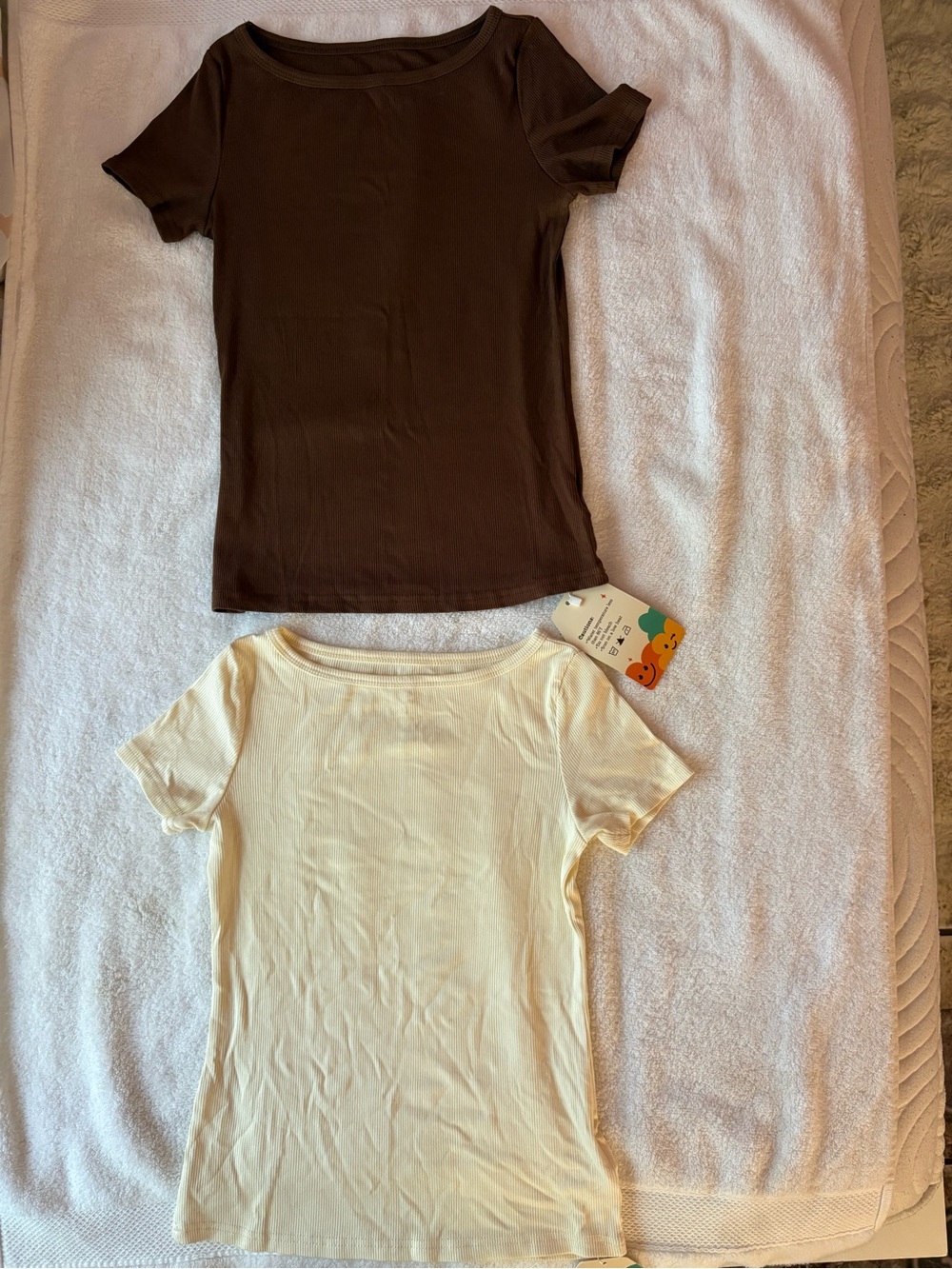 Kids Short Sleeve Scoop Neck Tops - Brown & Cream